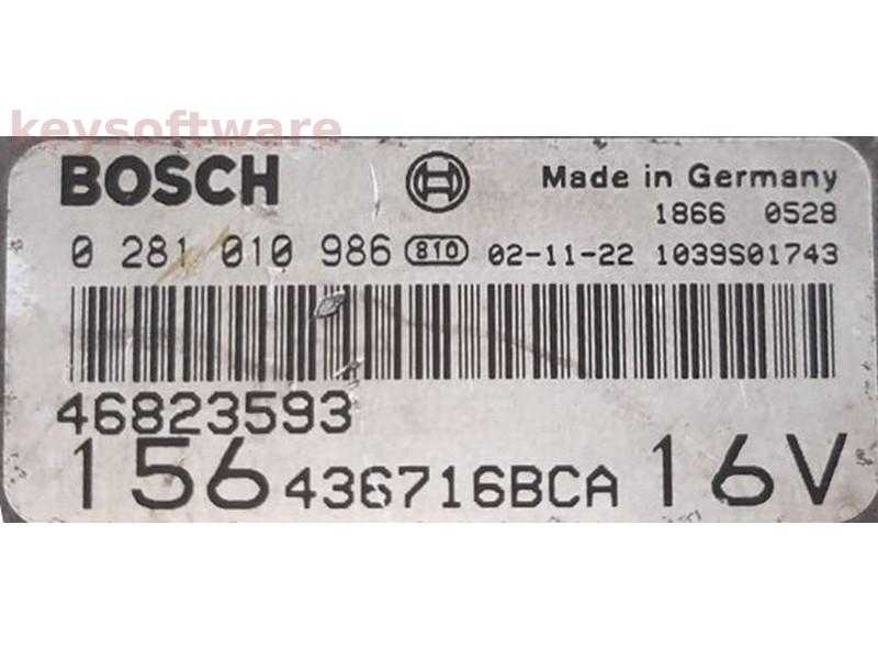 ECU Alfa Romeo 156 1.9JTD 46823593 0281010986 EDC16C8 {