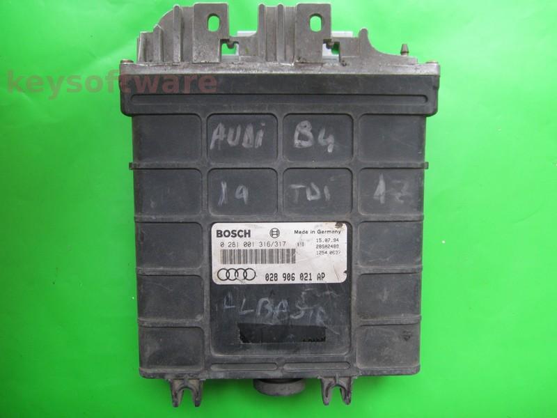 ECU Audi 80 1.9TDI 028906021AP 0281001316 MSA12