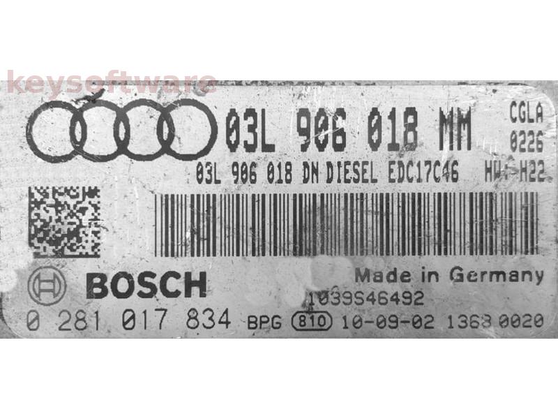 ECU Audi Q5 2.0TDI 03L906018MM 0281017834 EDC17C46 CGLA H22