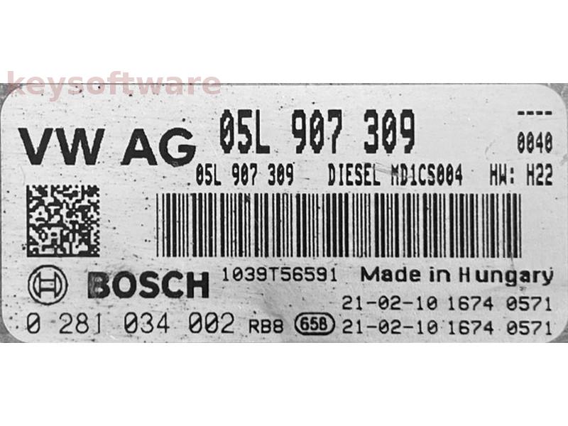 ECU Audi A6 2.0TDI 05L907309 0281034002 MD1CS004 H22