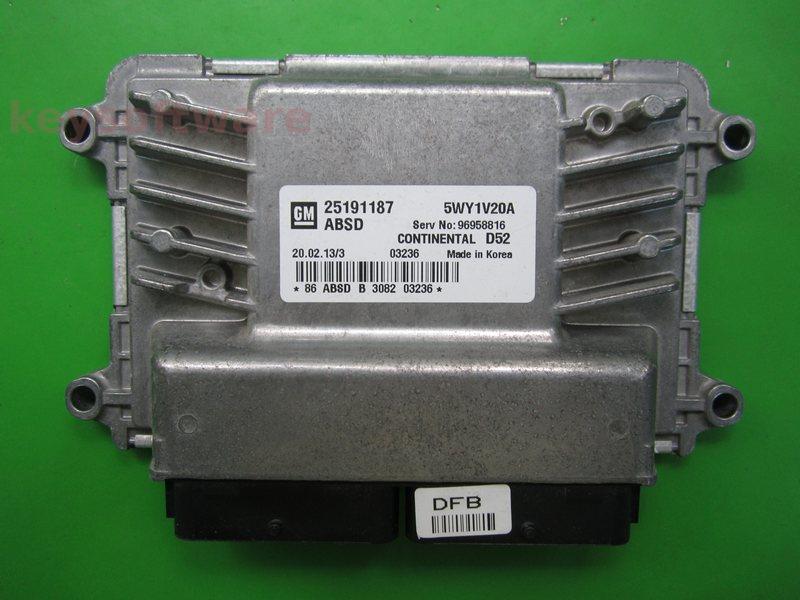 ECU Chevrolet Spark 1.0 25191187 5WY1V20A CONTINENTAL D52