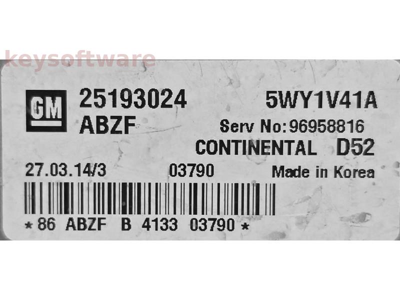 ECU Chevrolet Spark 1.0 25193024 5WY1V41A CONTINENTAL D52 {