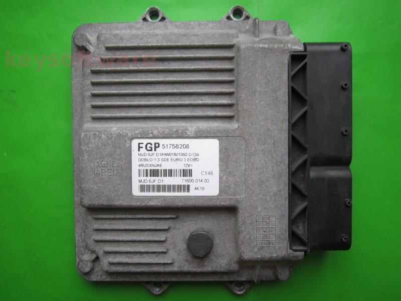 ECU Fiat Doblo 1.3JTD 51758208 7160001403 6JF.D1 {+