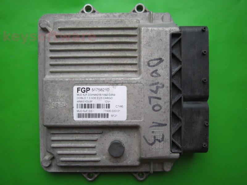 ECU Fiat Doblo 1.3JTD 51758210 7160003301 6JF.D3 {+