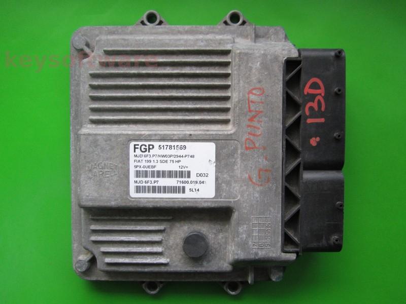 ECU Fiat Grande Punto 1.3JTD 51781569 7160001904 6F3.P7 HW03P +