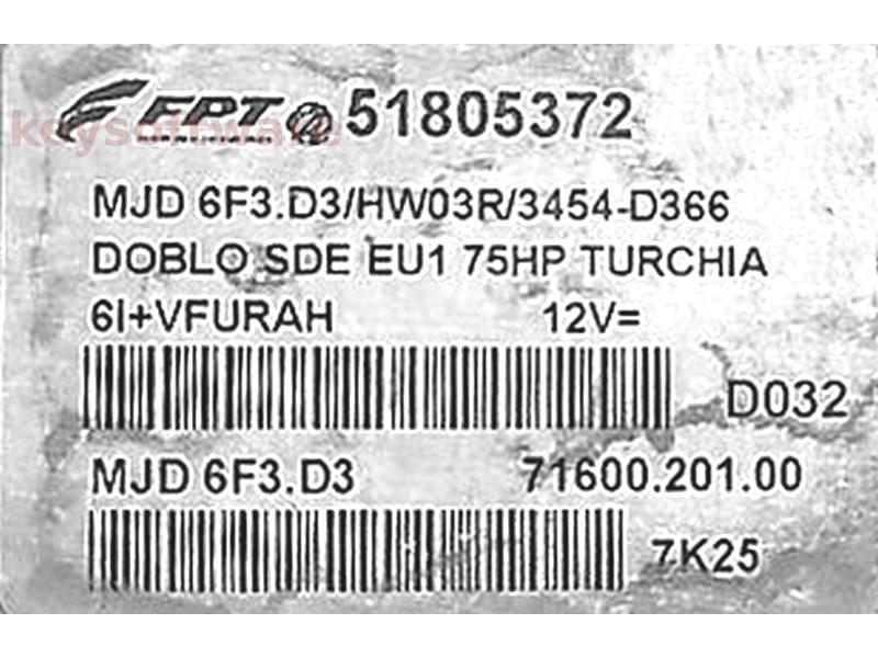 ECU Fiat Doblo 1.3JTD 51805372 7160020100 6F3.D3 {