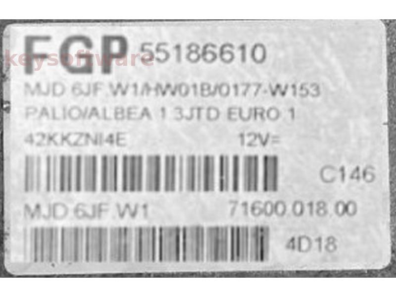 ECU Fiat Albea 1.3JTD 55186610 7160001800 6JF.W1 {+