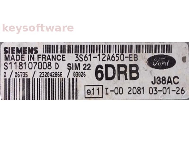 ECU Ford Fiesta 1.4 3S61-12A650-EB S118107008D SIM22 {