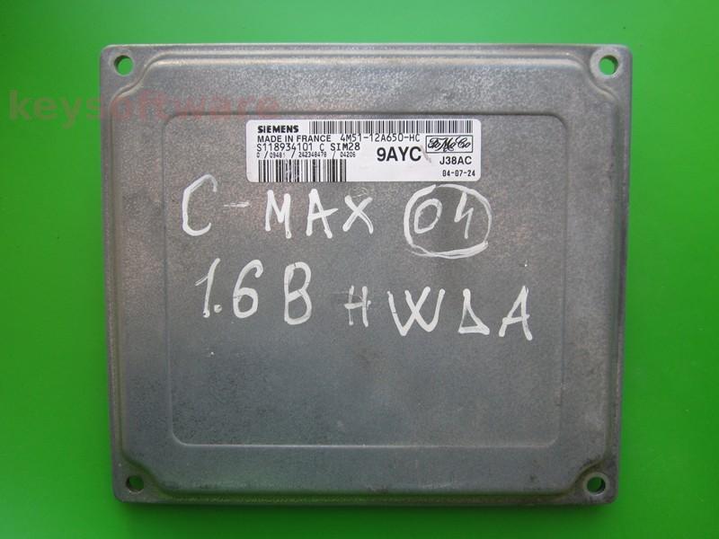 ECU Ford Focus 1.6 4M51-12A650-HC S118934101C SIM28 }