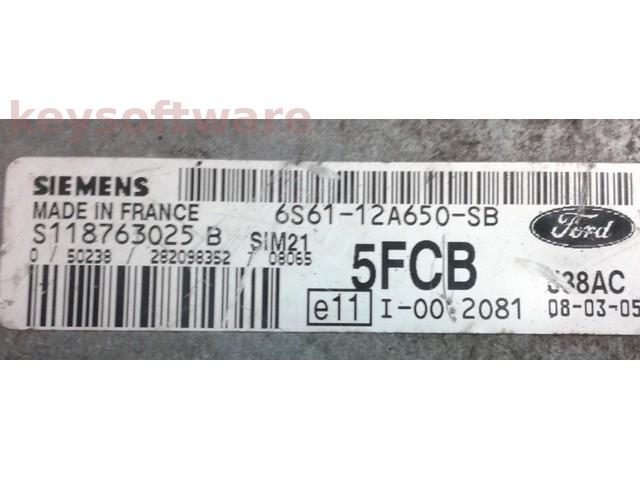 ECU Ford Fiesta 1.3 6S61-12A650-SB S118763025B SIM21 +{