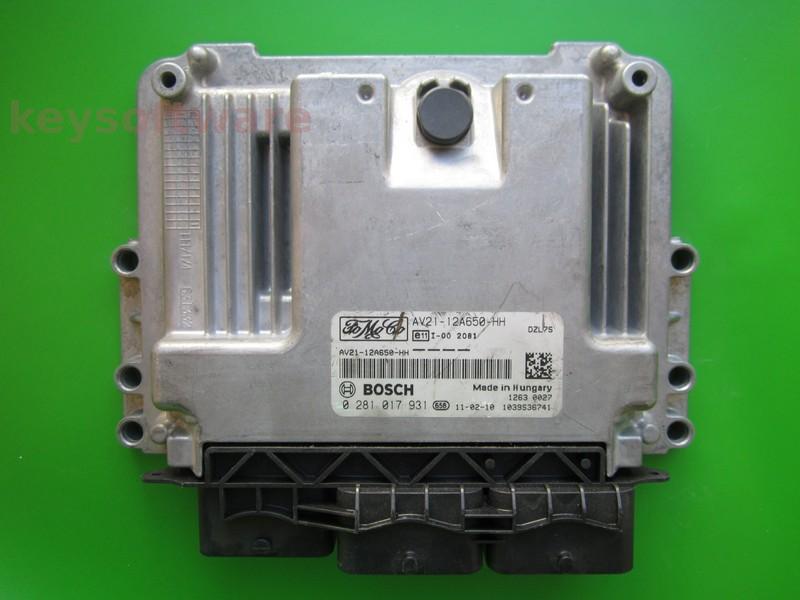 ECU Ford Fiesta 1.6TDCI AV21-12A650-HH 0281017931 EDC17C10