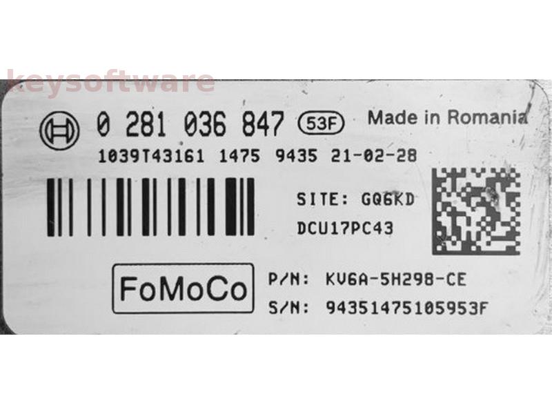 ECU Ford Ranger KV6A-5H298-CE 0281036847 DCU17PC43 AdBlue