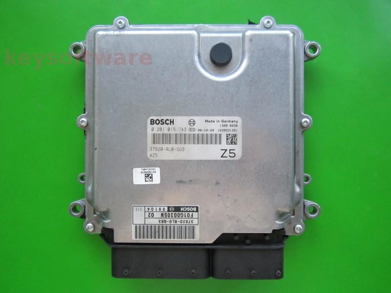 ECU Honda Accord 2.2CDTI 37820-RL0-G63 0281015743 EDC17CP06 {+