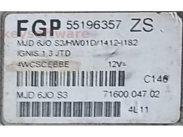ECU Suzuki Ignis 1.3DDIS 55196357 7160004702 6JO.S3