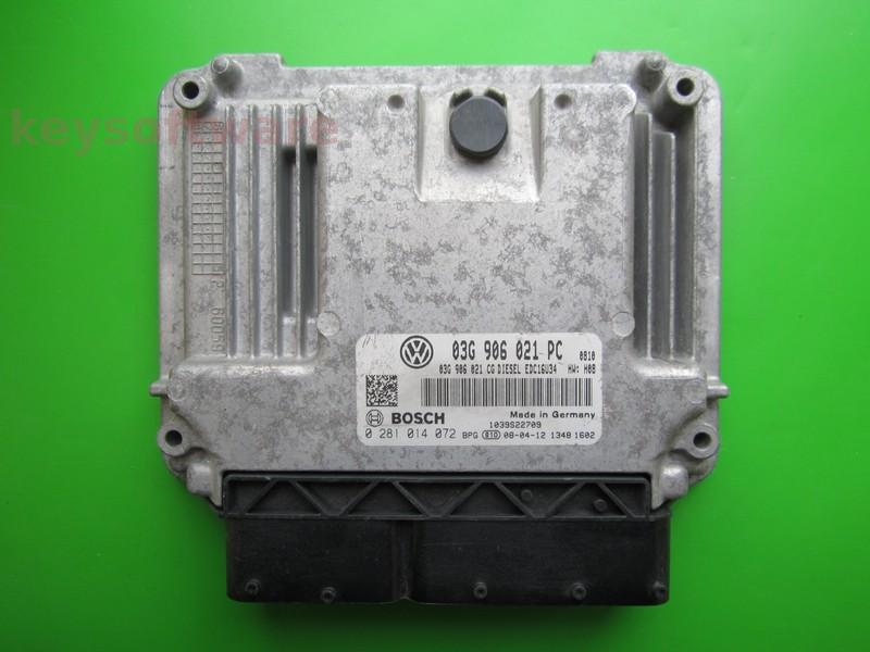 ECU VW Caddy 1.9TDI 03G906021PC 0281014072 EDC16U34 BSU H07