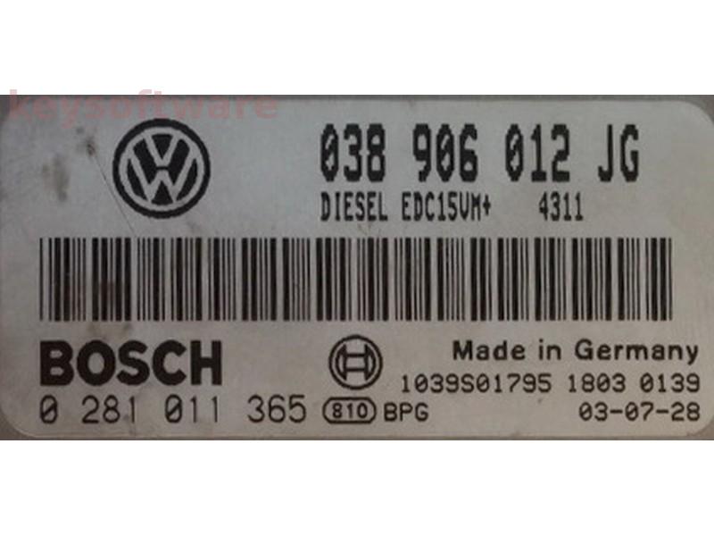 ECU VW Beetle 1.9TDI 038906012JG 0281011365 EDC15VM {